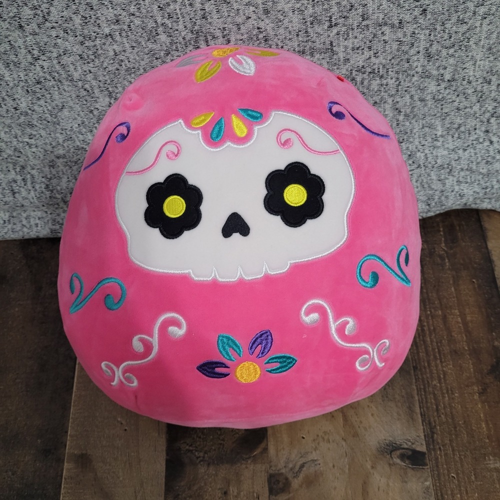 Squishmallows Plush Day of the Dead‎ Skull Pillow Stuffed Animal Pink